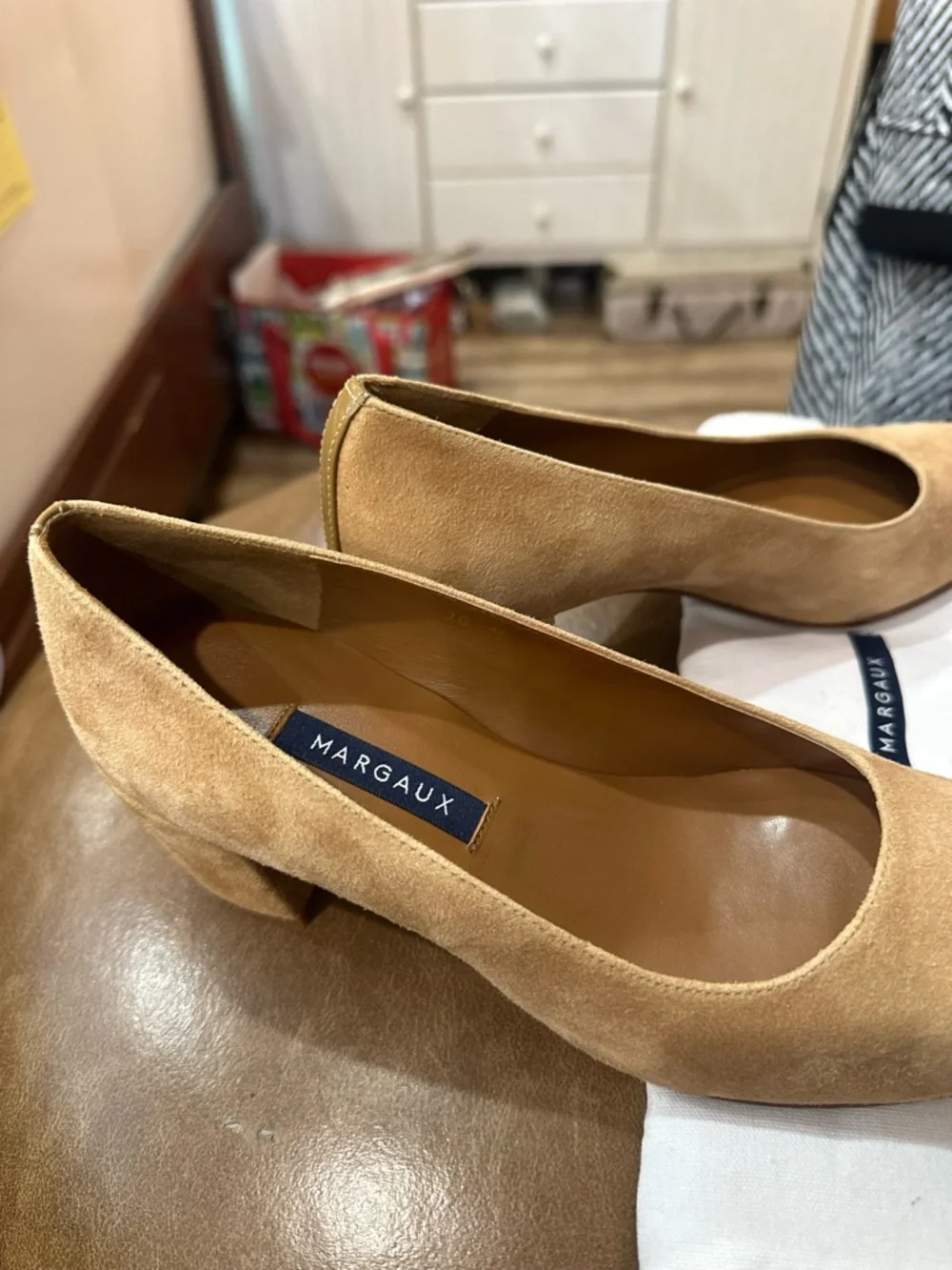 Margaux Tan Suede Round-Toe Block Heels size 6 worn once - Picture 4 of 6